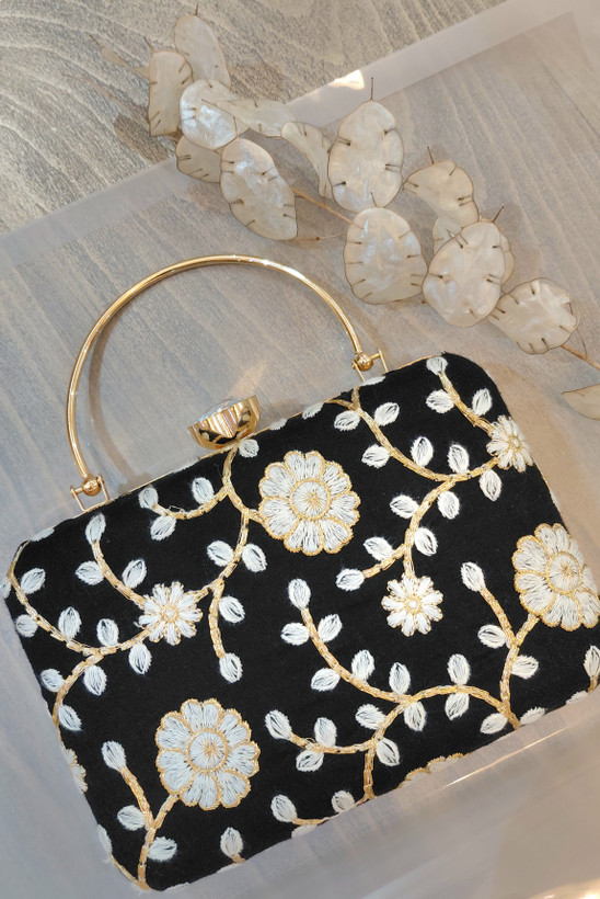 کیف زنانه مجلسی کلاچ دسته دار گل رز دستساز