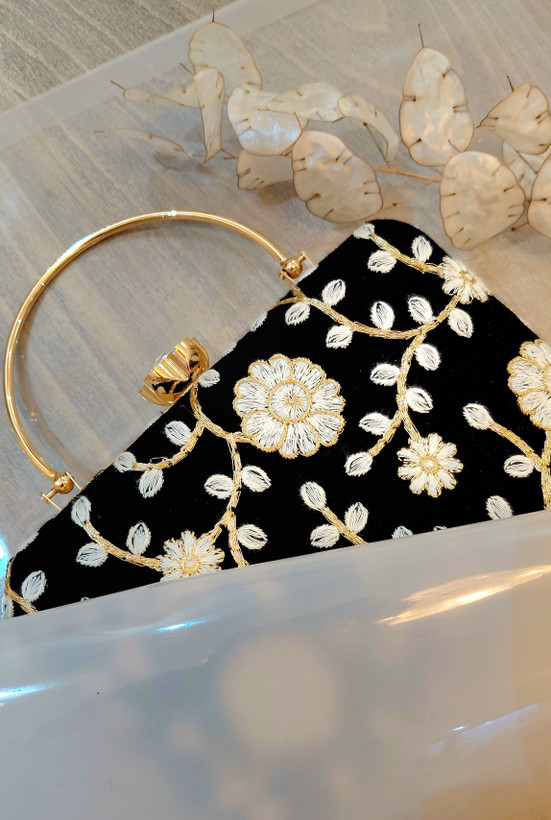 کیف زنانه مجلسی کلاچ دسته دار گل رز دستساز